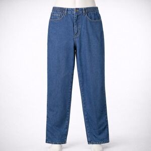 LL Bean Flannel Lined Jeans Womens Relaxed Fit Elastic Waist Medium Wash Denim